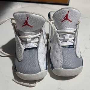 Jordan Kids White and Gray Sneakers with Red Accents